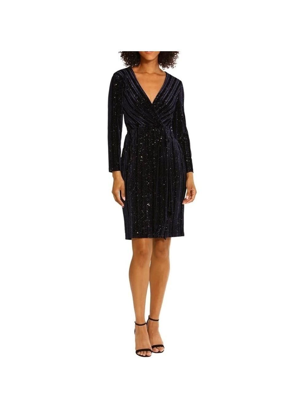 Maggy London Long Sleeve Sheath Navy Blue Sequin Dress Dz 4